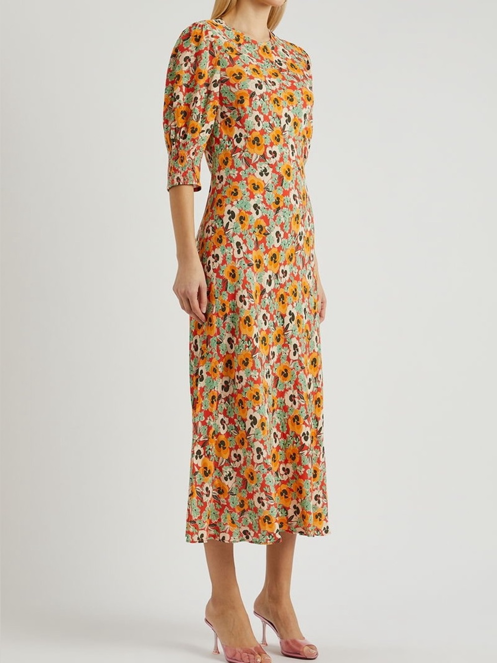 RIXO Jess Floral-Print Crepe De Chine Midi Dress